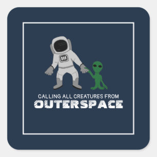 Astronaut & Alien, Outerspace Party Square Sticker