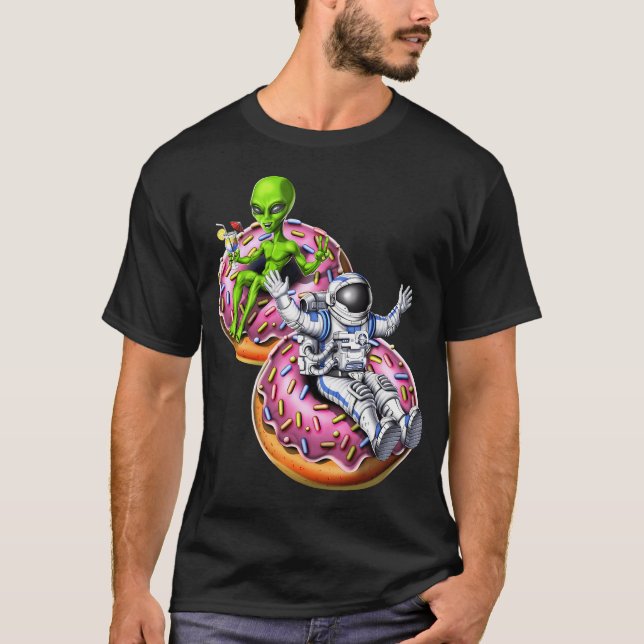 Astronaut Alien Riding Doughnut T-Shirt (Front)
