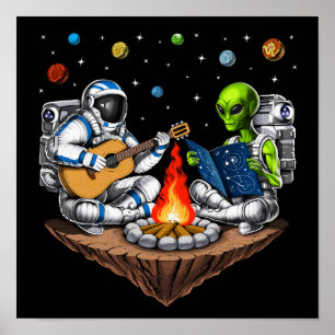 Astronaut Alien Space Camping Poster