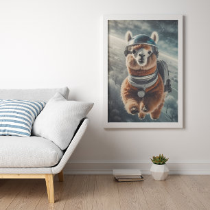 Astronaut Alpaca in Space Surreal Animal  Poster