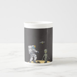 Astronaut and alien bone china mug