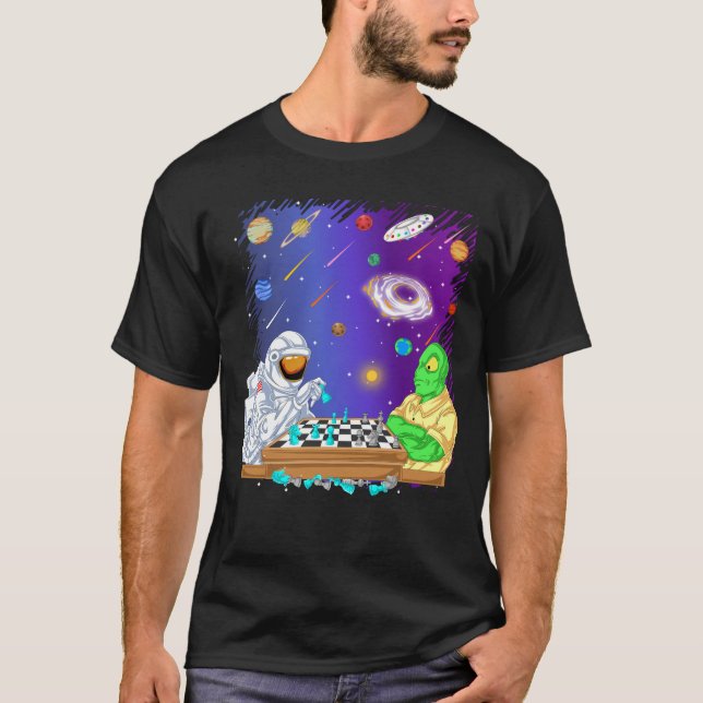 astronaut and alien chess T-Shirt (Front)