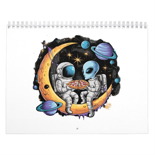 Astronaut and Alien Enjoy a Slice Calendar (Cover)
