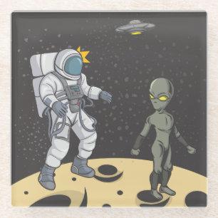Astronaut and alien   glass coaster