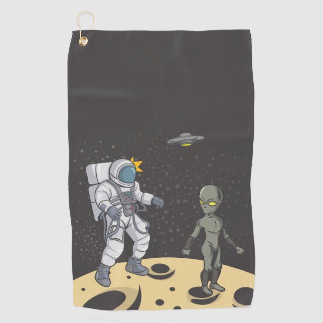 Astronaut and alien    golf towel (Front)