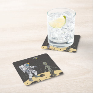 Astronaut and alien   square paper coaster