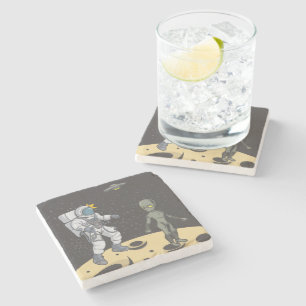 Astronaut and alien stone coaster