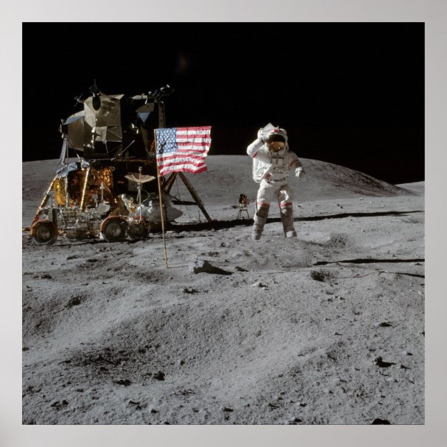 Astronaut and American Flag Apollo Moon Mission Poster (Front)
