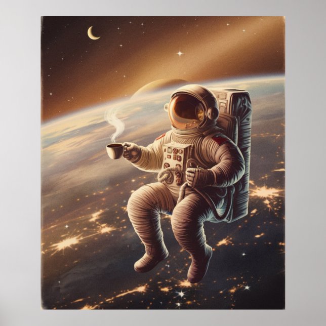 Astronaut and Coffee Poster (Front)