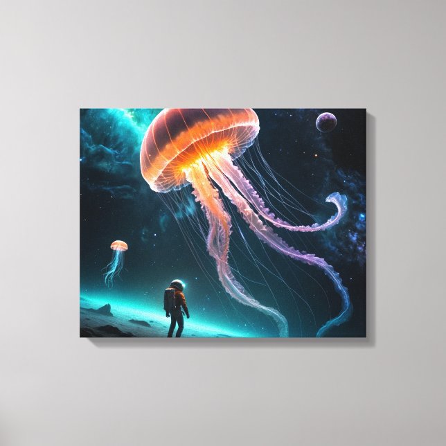 Astronaut and Cosmic Jellyfish Canvas Print (Front)
