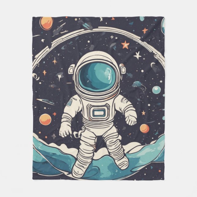 Astronaut and Planets Space Fleece Blanket (Front)