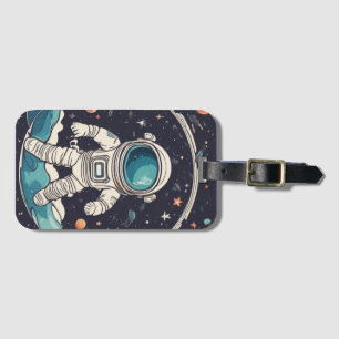 Astronaut and space theme luggage tag