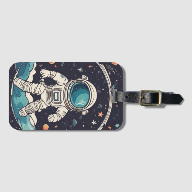 Astronaut and space theme luggage tag (Front Horizontal)
