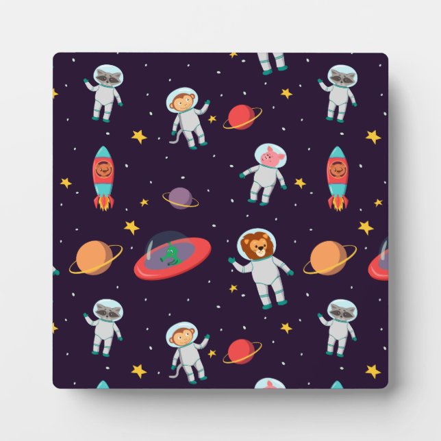 Astronaut Animals In Space Pattern I Plaque (Front)