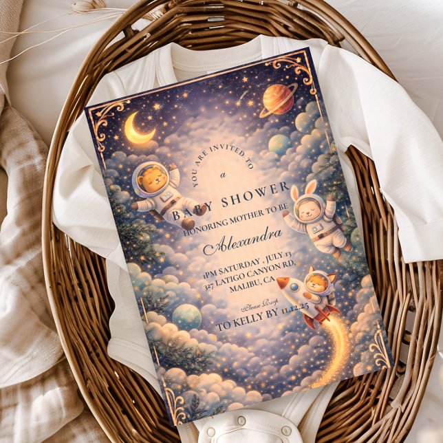 Astronaut Animals Space Baby Shower Invitation (Creator Uploaded)