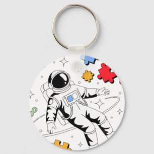 Astronaut Autism Awareness Puzzl Key Ring