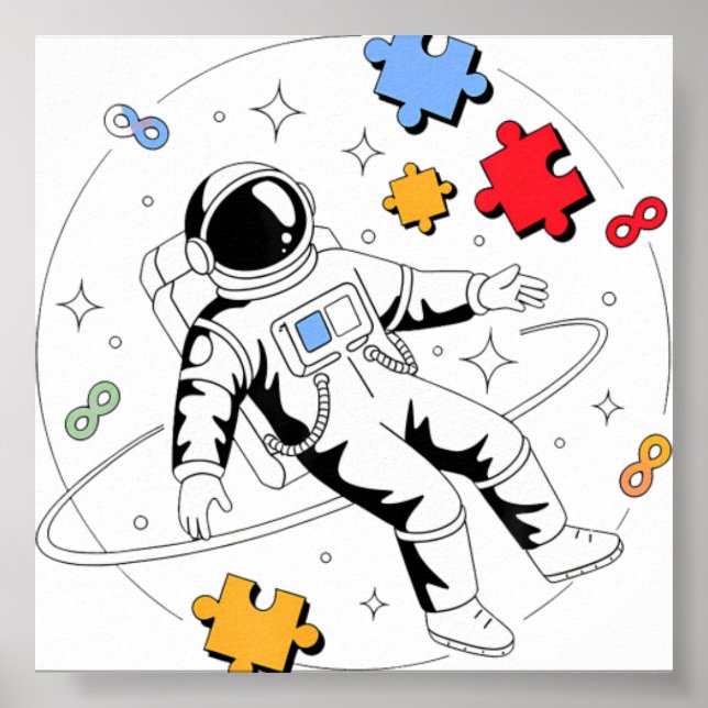 Astronaut Autism Awareness Puzzl Poster (Front)
