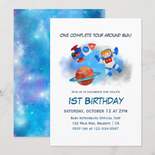 Astronaut Baby Boy 1st Birthday Invitation