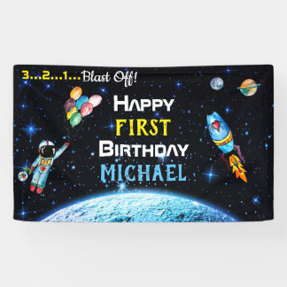 Astronaut Balloons Rocket Space Name Birthday Banner