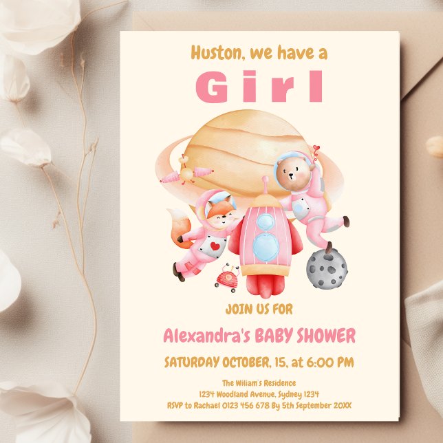 Astronaut Bear Fox Baby Shower Invitation (Creator Uploaded)