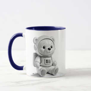 Astronaut Bear Illustration Cute Grey Mug