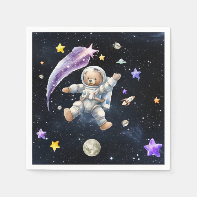 Astronaut Bear Napkins| Space-Themed Party Napkin (Front)