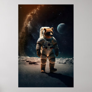 Astronaut Bear Print Funny Grizzly in Spacesuit