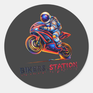 Astronaut Biker Classic Round Sticker