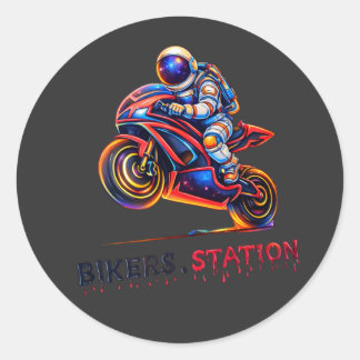 Astronaut Biker  Classic Round Sticker