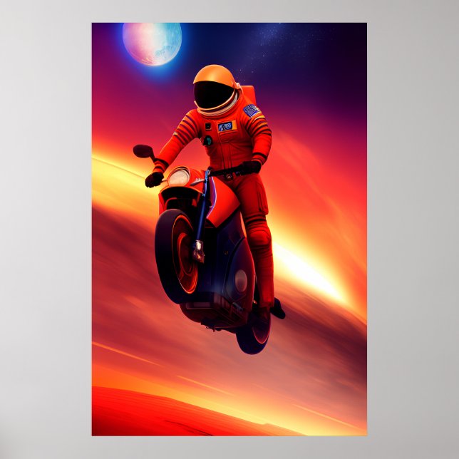 Astronaut Biker in Space Graphic Sci-Fi Art  Poster (Front)