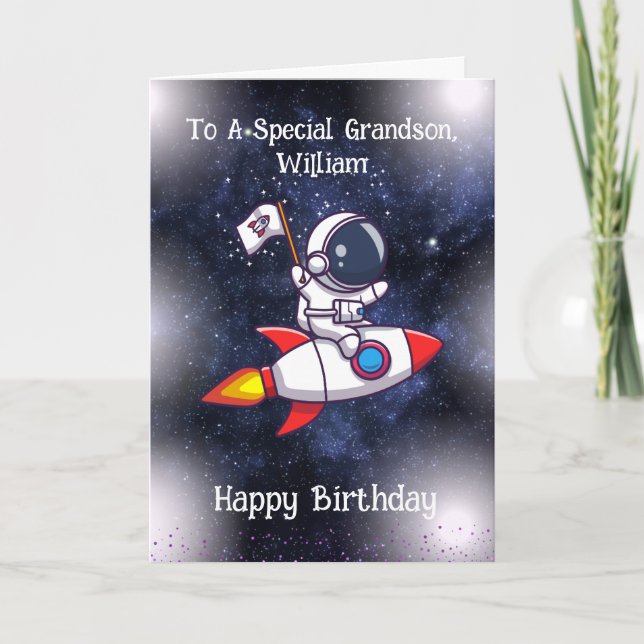 Astronaut birthday card, Editable text/name Card (Front)