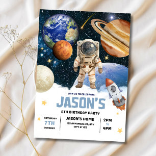 Astronaut Birthday invitation, Outer Space Galaxy Invitation