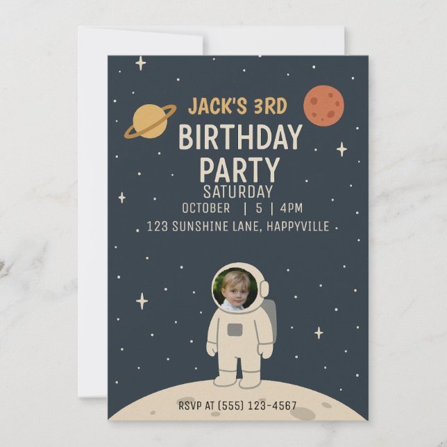 astronaut birthday invitations boy (Front)