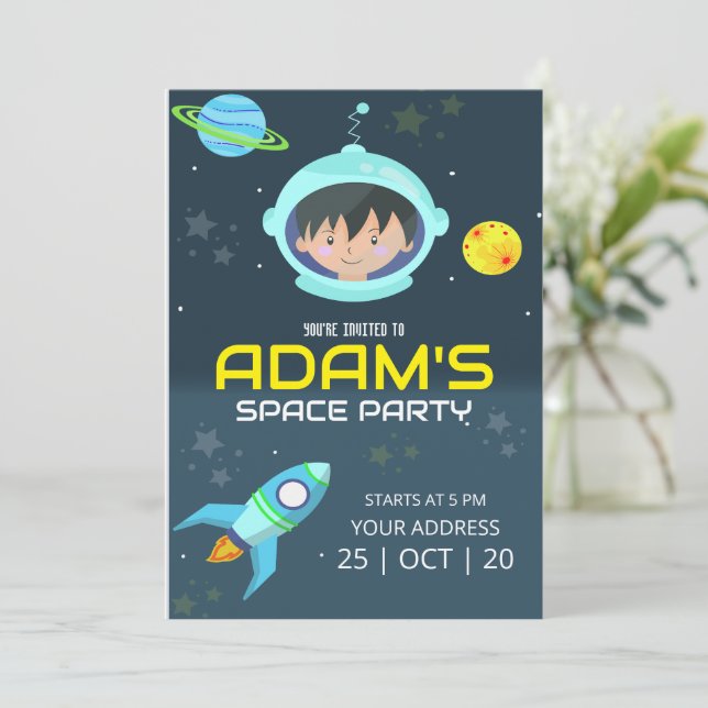 Astronaut Birthday Invite, Outer Space Birthday Invitation (Standing Front)