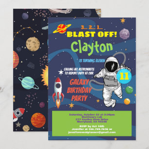 Astronaut birthday party galaxy kid invitation