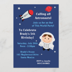 Astronaut Birthday Party Invitation Girl