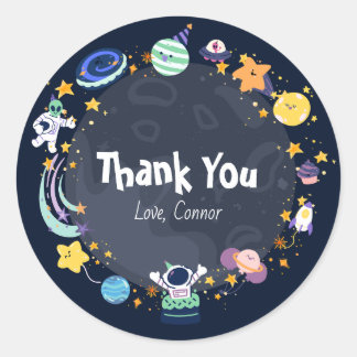 Astronaut birthday party on space classic round sticker