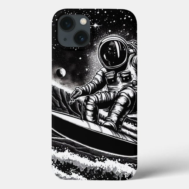 ASTRONAUT BLACK AND WHITE, SURF THE UNIVERSE Case-Mate iPhone CASE (Back)