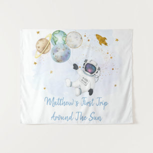 Astronaut Blue Gold Space Birthday Backdrop Tapestry