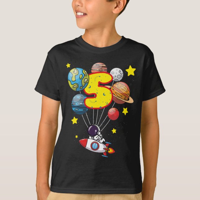 Astronaut Boy 5th Birthday Gift 5 Years Old Kids T-Shirt (Front)