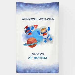 Astronaut Boy Baby First Birthday Banner