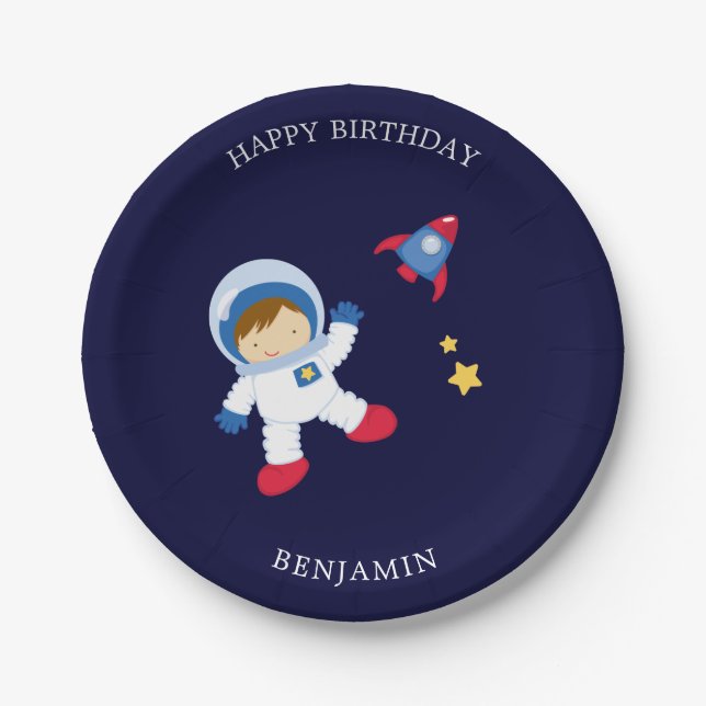 Astronaut Boy Kids Birthday Paper Plate (Front)