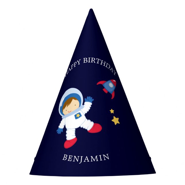 Astronaut Boy Kids Birthday Party Hat (Front)