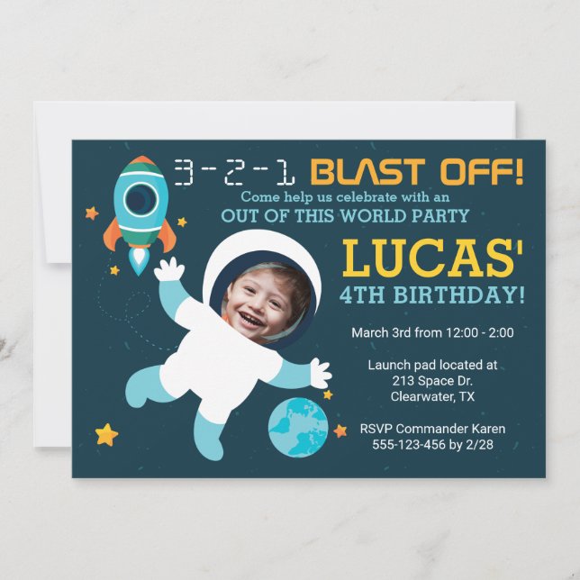 Astronaut Boy Space Birthday Party Invitation (Front)