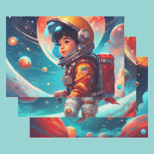 Astronaut Boys Birthday Rocket Launch 3 Wrapping Paper Sheet