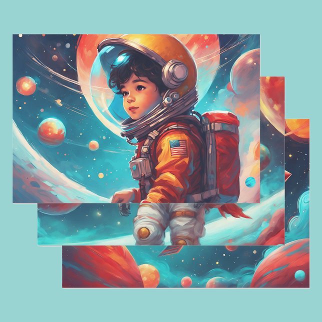 Astronaut Boys Birthday Rocket Launch 3 Wrapping Paper Sheet (Creator Uploaded)