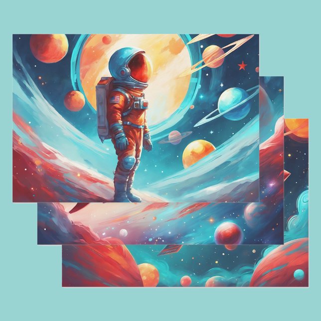 Astronaut Boys Birthday Rocket Spaceship 3 Wrapping Paper Sheet (Creator Uploaded)