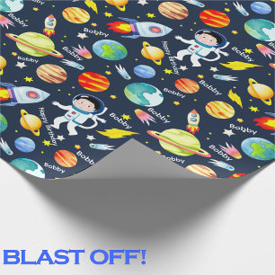 Astronaut Boy's Personalise Name Rocket Man Wrapping Paper
