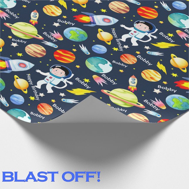 Astronaut Boy's Personalise Name Rocket Man Wrapping Paper (Creator Uploaded)