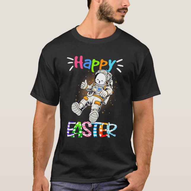 Astronaut Bunny Happy Easter Day Rabbit Space Eggs T-Shirt (Front)
